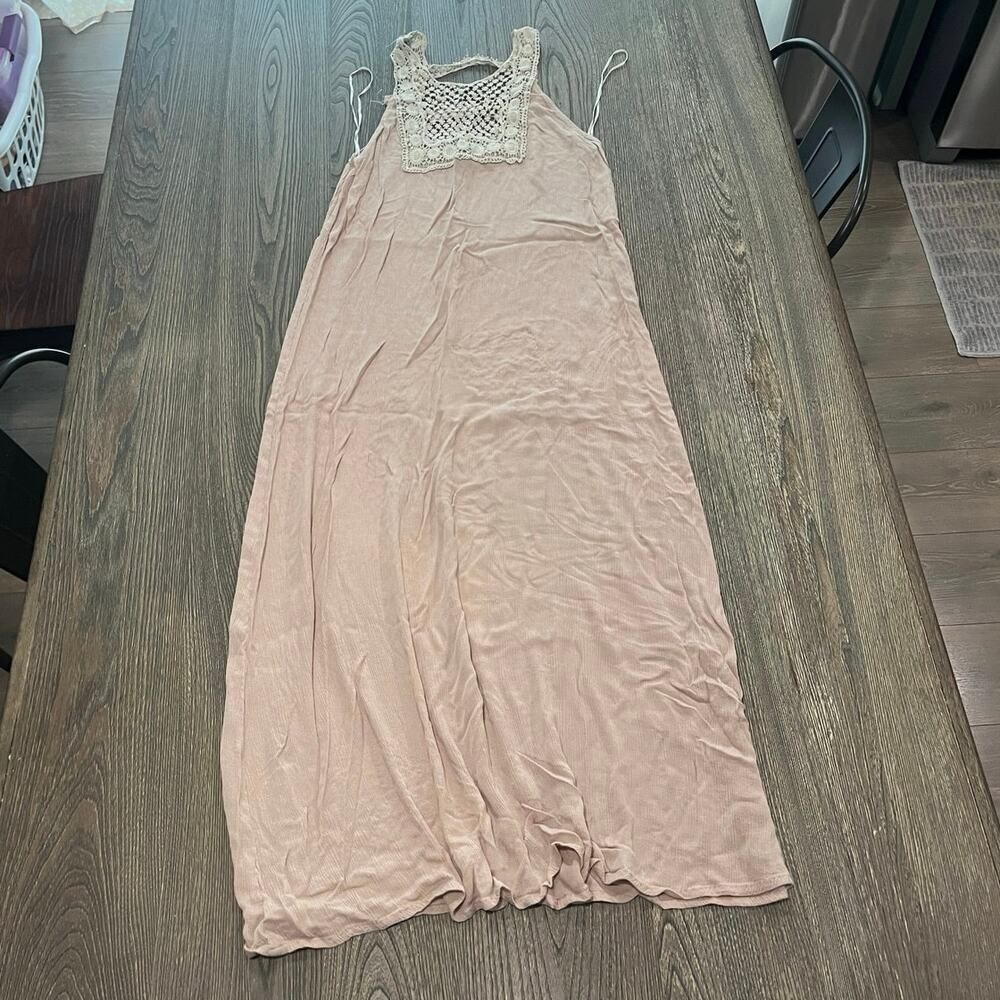 Cecico Womens Maxi Dress Crochet Front Sleeveless 100% Rayon Pullover Pink Sz M
